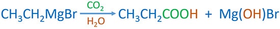 ethyl magnesium bromide, CO2 and water reaction